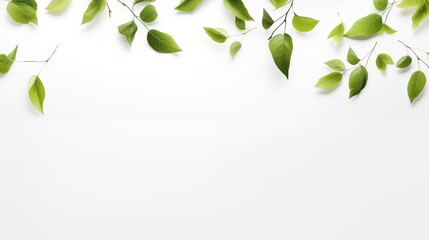 Fresh green leaves on branches with a clean white background