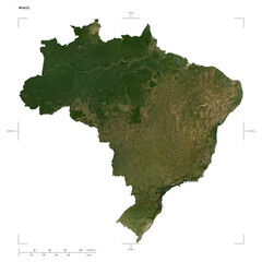 Brazil shape isolated on white. Low-res satellite map