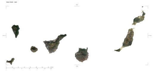 Canary Islands - Spain shape isolated on white. Low-res satellite map - obrazy, fototapety, plakaty