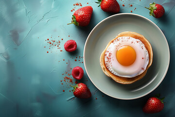 Breakfast, Food pop art photography. Complementary colors, Copy space for ad, top view