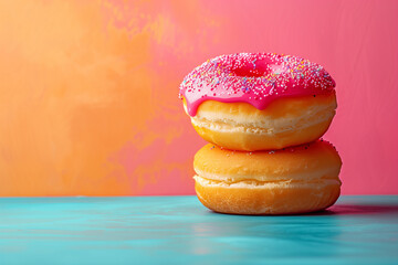 Vintage style of donut. Food pop art photography. Complementary colors. Copy space for ad, text 