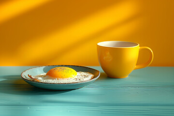 Breakfast. Food pop art photography. Complementary colors, Copy space for ad