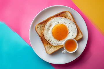 Breakfast, Food pop art photography. Complementary colors, Copy space for ad, top view