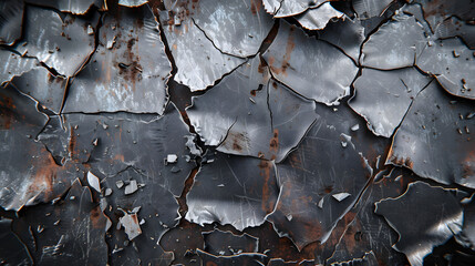 Shattered Steel: A Realistic Mockup of a Damaged Metal Sheet, Showcasing Tears and Ragged Cracks on a Transparent Background Due to Cut or Explosion