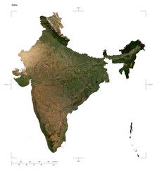 India shape isolated on white. Low-res satellite map © zelwanka