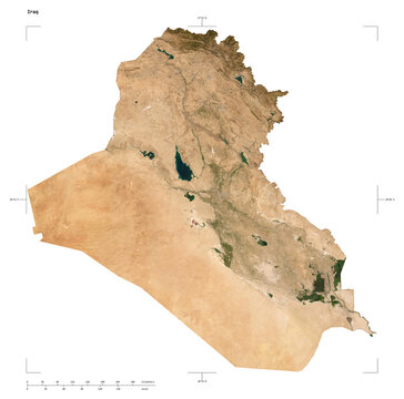 Iraq shape isolated on white. Low-res satellite map