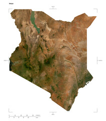 Kenya shape isolated on white. Low-res satellite map