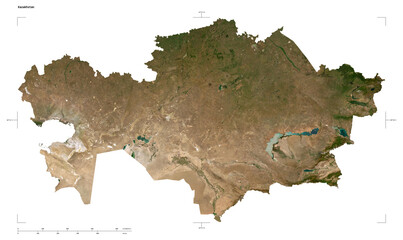 Kazakhstan shape isolated on white. Low-res satellite map