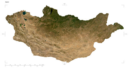 Mongolia shape isolated on white. Low-res satellite map © zelwanka