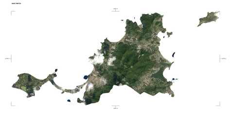 Saint Martin shape isolated on white. Low-res satellite map