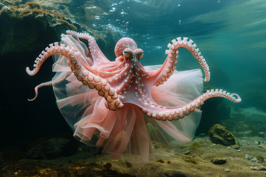 Octopus underwater in sea with ballerina dancing outfit costume ballet