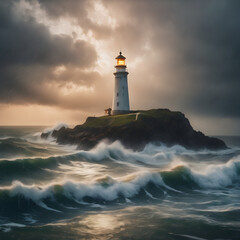 lighthouse on the shore of the sea