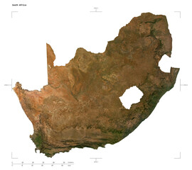 South Africa shape isolated on white. Low-res satellite map © zelwanka