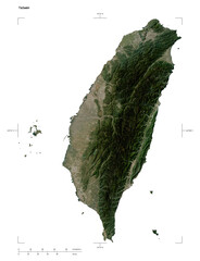 Taiwan shape isolated on white. Low-res satellite map © zelwanka