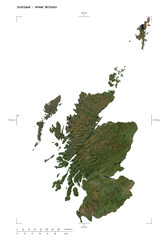 Scotland - Great Britain shape isolated on white. Low-res satellite map