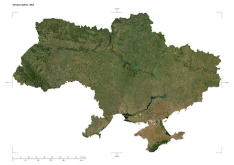 Ukraine before 2014 shape isolated on white. Low-res satellite map