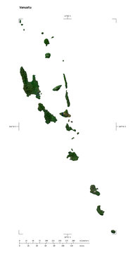 Vanuatu shape isolated on white. Low-res satellite map