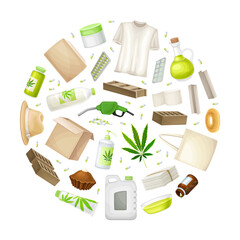 Hemp Production and Object Round Composition Design Vector Template