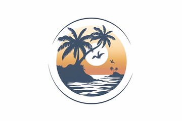 Naklejka premium Vector beach island landscape vector logo design