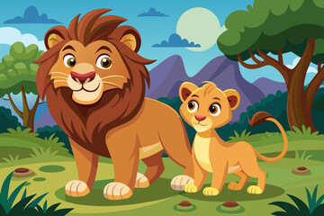 Obraz na płótnie Canvas animation lion and lioness 