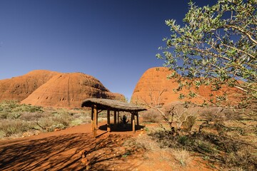 Scenic view of a barren desert landscape with green shrubs