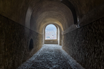 Vault-shaped tunnel in Castel Sant Elmo, overlooking Naples, Italy.