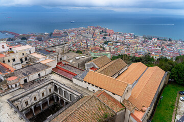 Fototapeta na wymiar view of the gulf of Naples through the top of Sant Elmo castle, Naples-Italy.03-03-2024