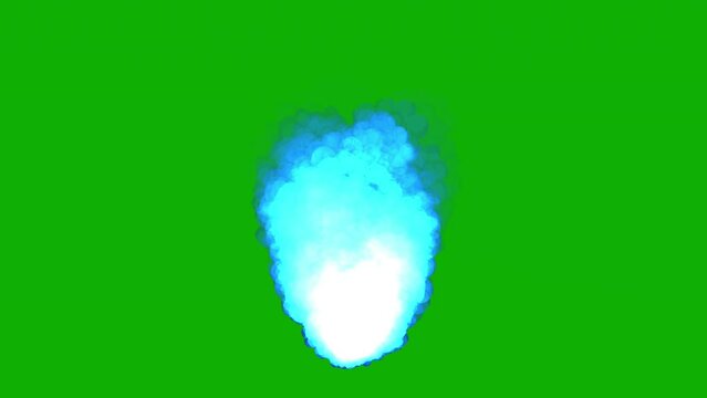 Animation of a blue-colored fire effect isolated on a green screen background