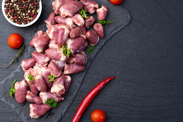 Raw chicken giblets hearts , meat background - 768827397