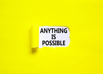 Anything is possible symbol. Concept words Anything is possible on beautiful white paper. Beautiful yellow paper background. Business anything possible concept. Copy space.