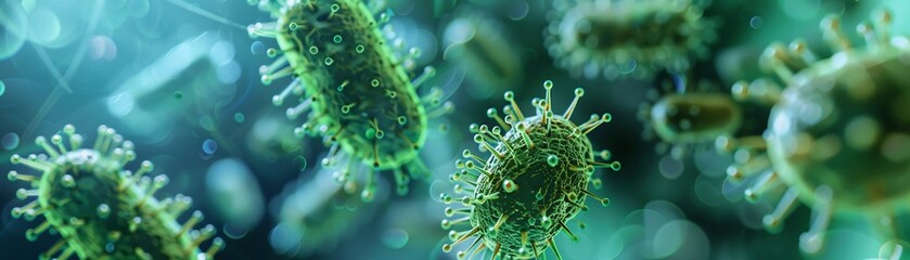 Microbiome engineering for health, green visuals, microscopic view, closeup , hyper realistic, super detailed