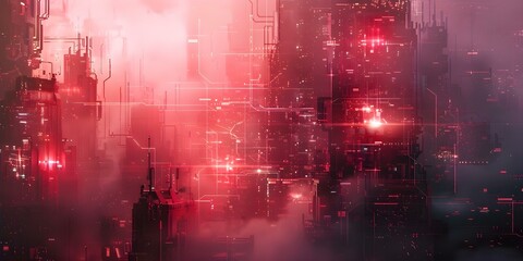 Neon Cyberpunk Cityscape: A Futuristic Digital Background with Modern Tech-Filled Dystopian Elements. Concept Neon Lights, Cyberpunk Aesthetic, Futuristic Background, Tech Elements