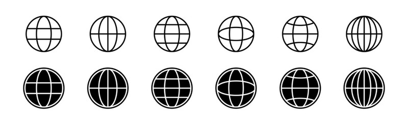 Globe icon set. Line and glyph globe sign. Planet earth symbol