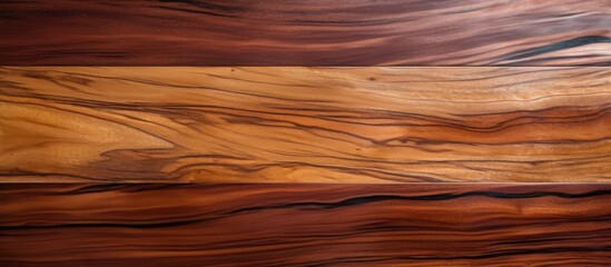 Fototapeta premium Close up view of a lacquered wooden surface, showcasing intricate wood grain patterns and a glossy finish. The wood texture is smooth and polished, perfect for furniture making or decorative purposes.