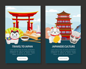 Japanese Culture Banner Design with Traditional Object Vector Template