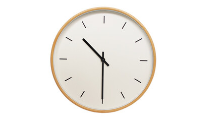 Isolated on white background Minimalist style wooden wall clock, showing time at 10:30 or 22.30.