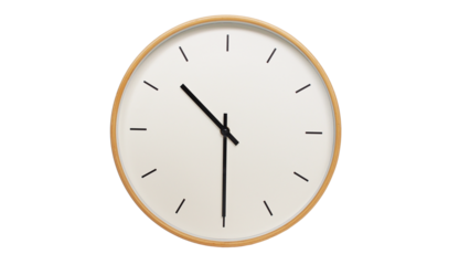 Isolated on white background Minimalist style wooden wall clock, showing time at 10:30 or 22.30.