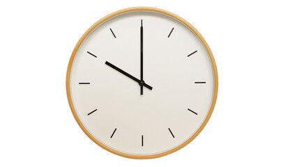 Isolated on white background Minimalist style wooden wall clock, showing time at 10:00 or 22.00.