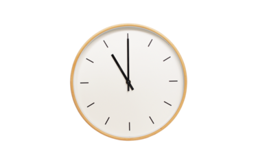 Isolated on white background Minimalist style wooden wall clock, showing time at 11.00 or 23.00