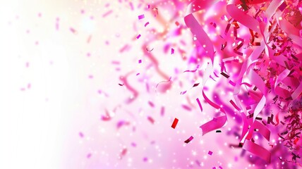 Festive pink confetti explosion against a sparkling background