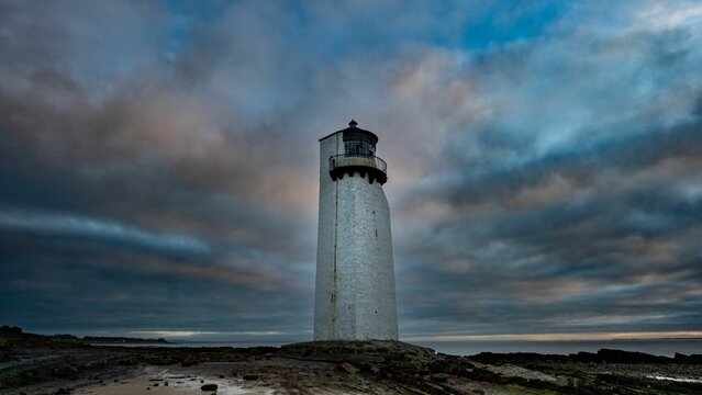 Southerness Lighthouse, the distinctive Southerness Lighthouse at dawn, Southwest Scotland
