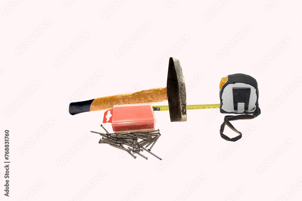 Wall mural Hammer with other tools on a white background