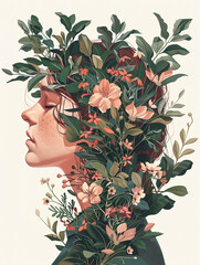 Botanical illustration of a woman