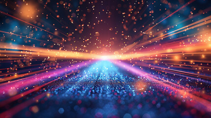 AI element in the middle, Colour abstract background with digitalised moving light beams, - obrazy, fototapety, plakaty