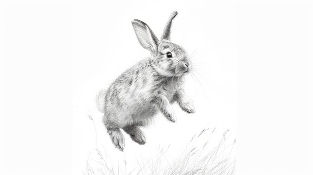 Pencil sketch of a happy Easter jumping rabbit.