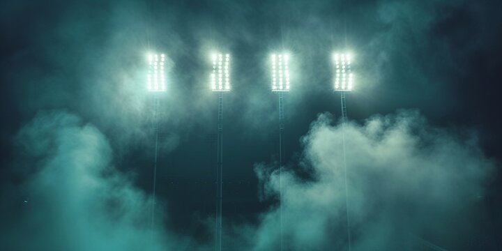 stadium lights and smoke against dark night sky background