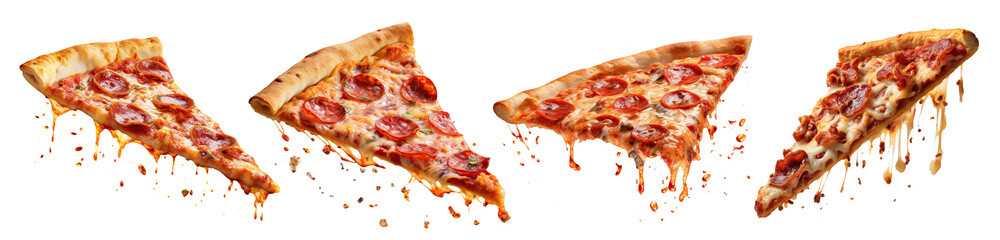 Set of delicious pizza slices, cut out - obrazy, fototapety, plakaty