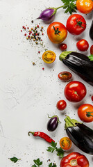 tomatoes, eggplants, zucchinis, peppers and Salads, pure white background, with margin