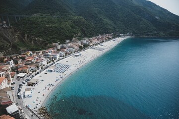 Aerial view of the beautiful villages of Scilla and Chianalea in Calabria, Italy. - obrazy, fototapety, plakaty