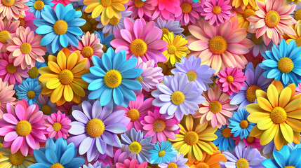 Colorful daisies seamless pattern background, AI Generative.